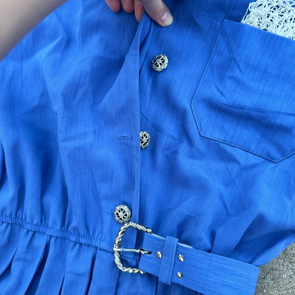Leslie Fay Petite Vintage Belted Shirt Dress Pleated Career‎ Blue 8P - Picture 9 of 13